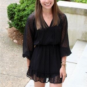 Blue Rain Black V-Neck Sheer Dress